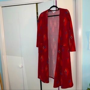Long red LuLaRoe cardigan